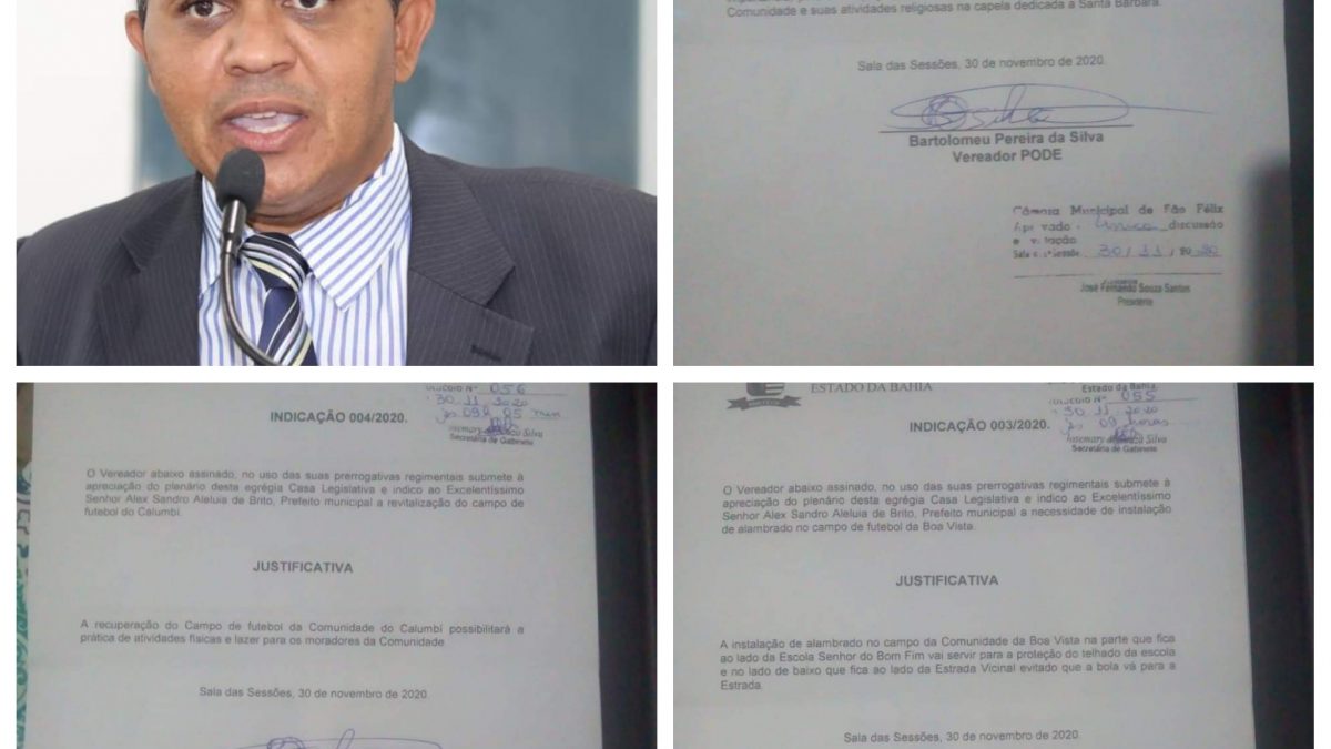 SÃO FÉLIX: Vereador Bartinho apresenta mais  três indicações ao executivo Municipal.