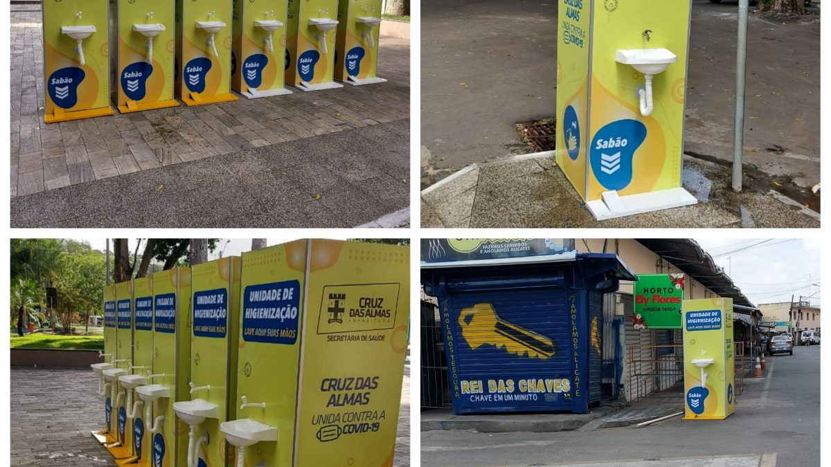 CRUZ DAS ALMAS: Prefeitura instala lavatórios de mãos no centro da cidade