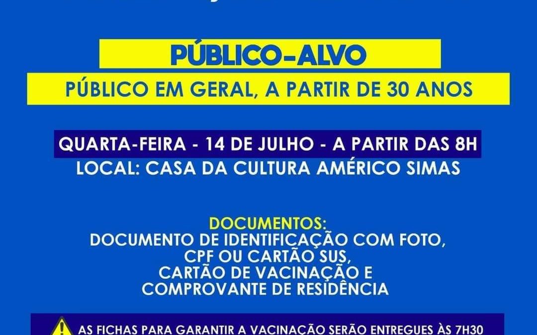 SÃO FÉLIX: Secretaria de Saúde vai realizar mutirão de vacinação contra a Covid-19 Nesta quarta-feira, dia 14 de julho.