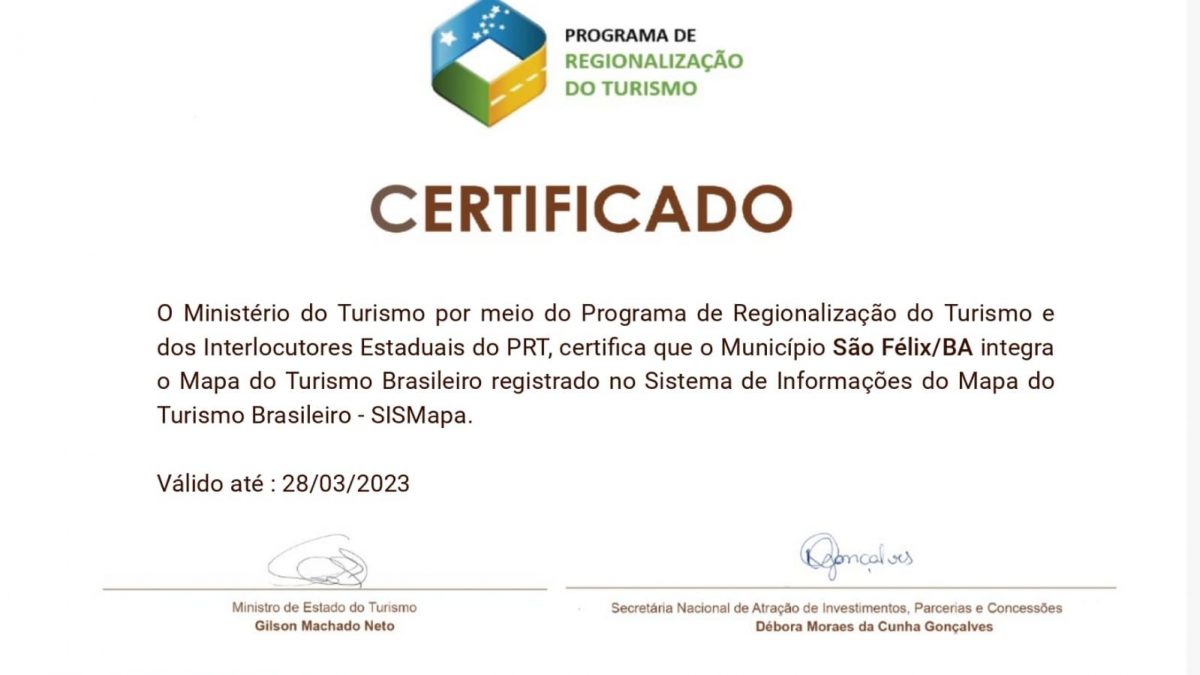 <em>São Félix recebe certificado de integrante do Mapa do Turismo Brasileiro</em>