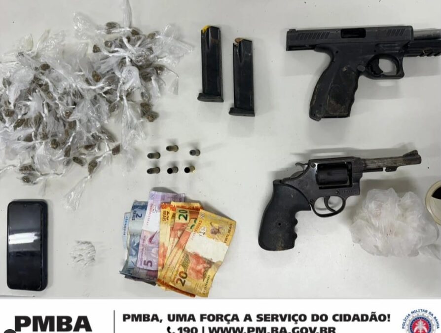 Policiais da 27ªCIPM e CIPE/LN apreendem drogas, armas e dinheiro em Maragogipe