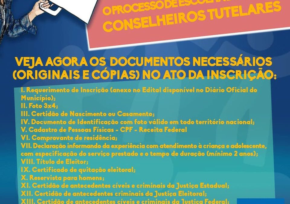 CMDCA de Muritiba informa que já estão abertas as inscrições para o Processo de Escolha de Membros do Conselho Tutelar